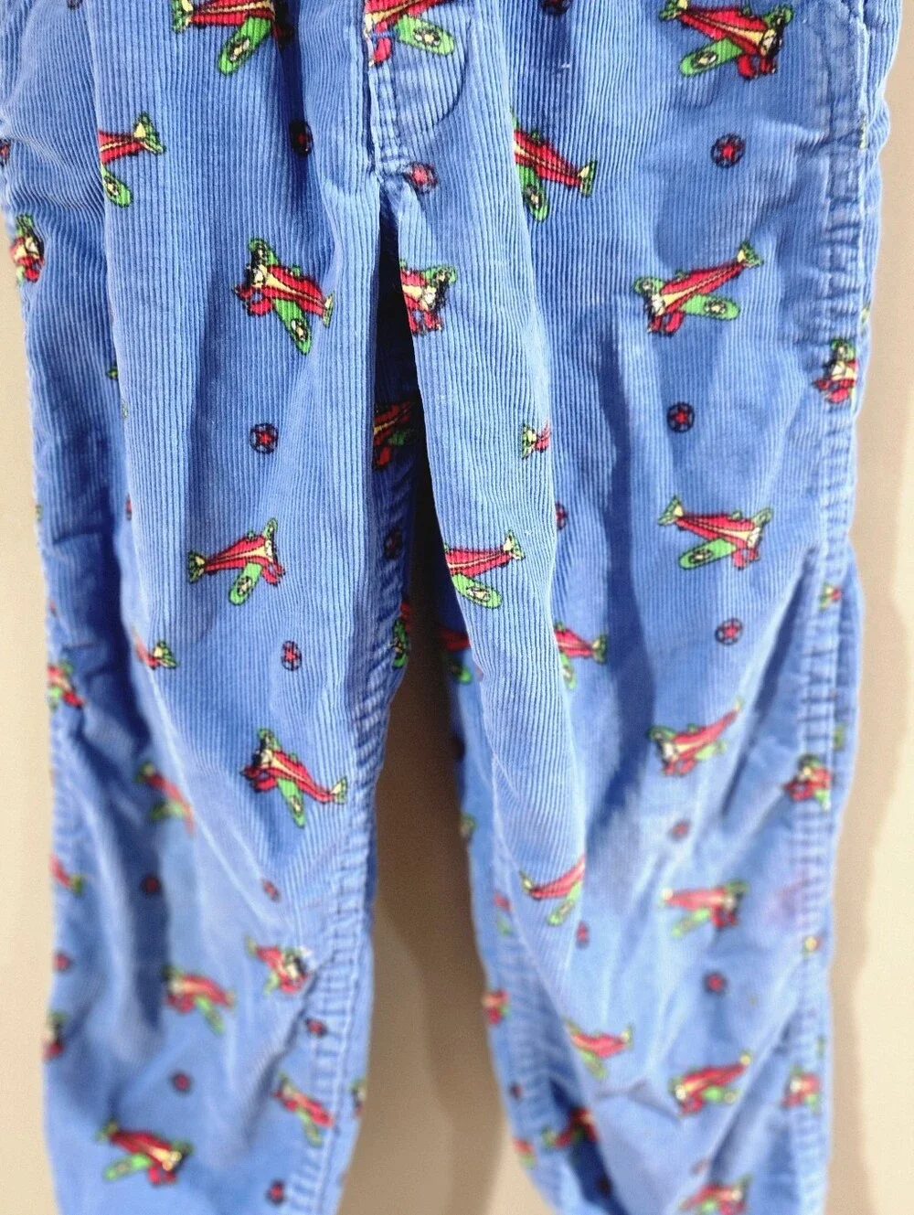 VTG Oshkosh B'Gosh Baby Blue Corduroy Airplane Size 5t Made in USA Overalls